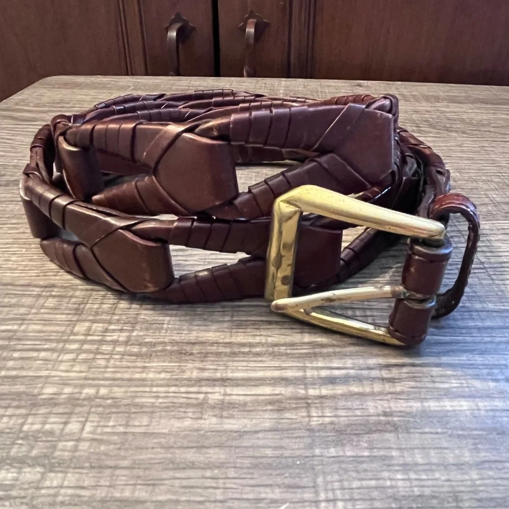 Brighton Brown Braided Leather Belt with Gold Buckle